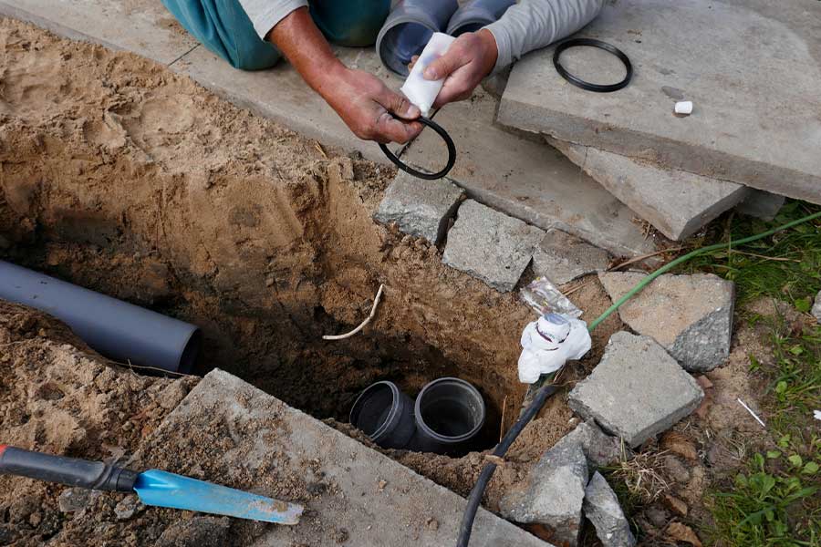 Drain pipe repair in progress