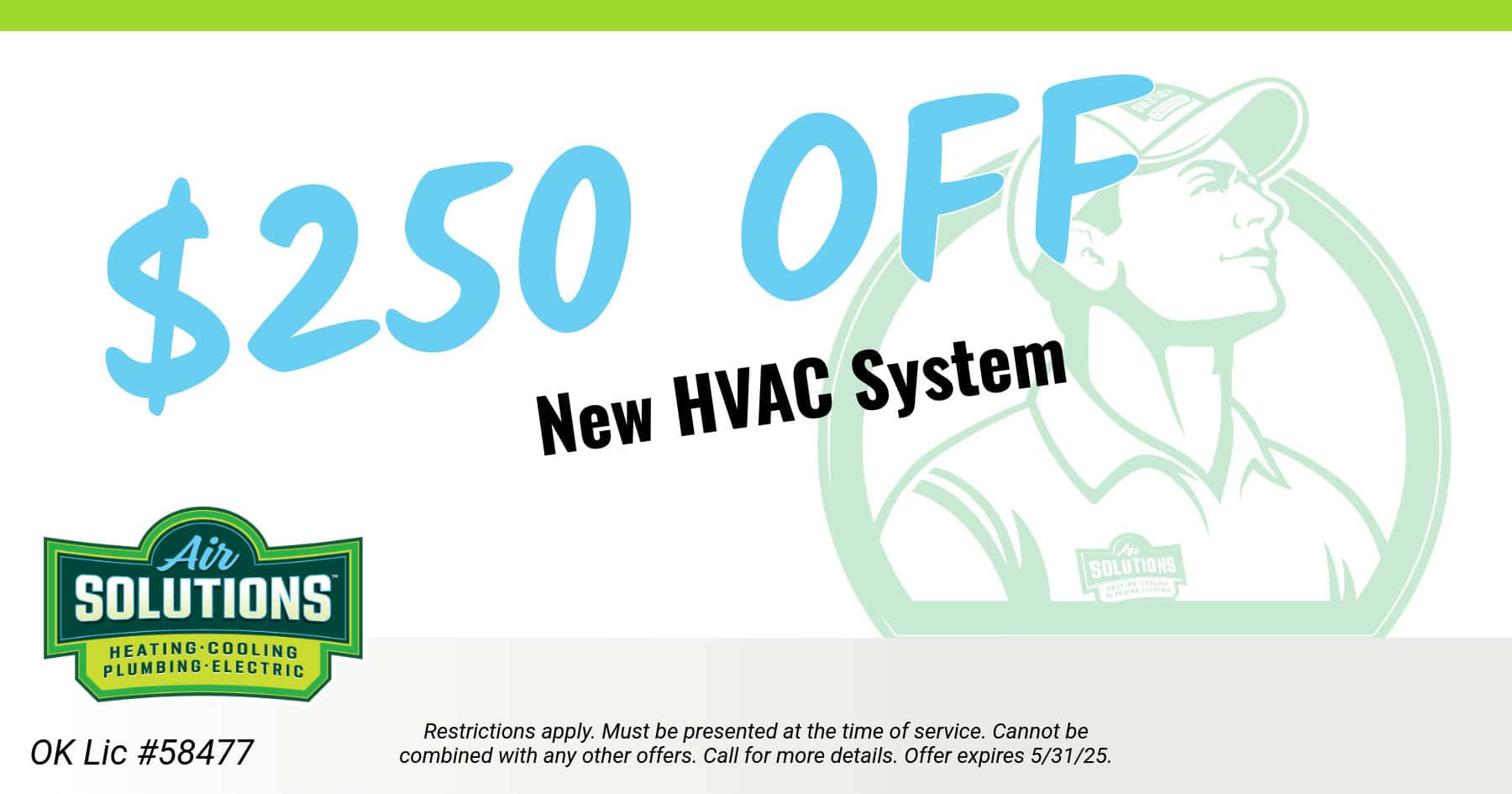 Air Solutions coupon for 0 off a New HVAC System. Call 918-417-6337 for details.